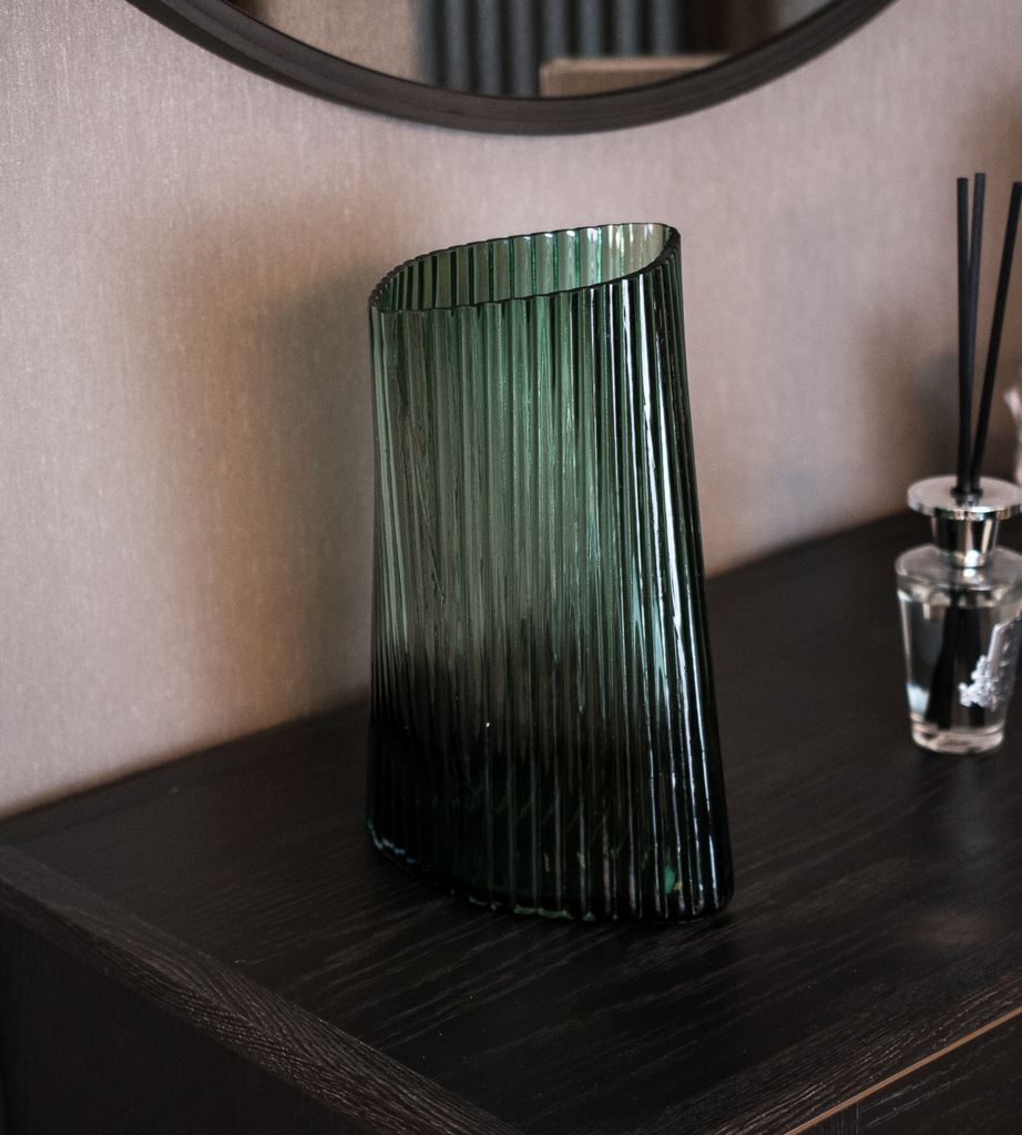 Green Ribbed Twist Vase