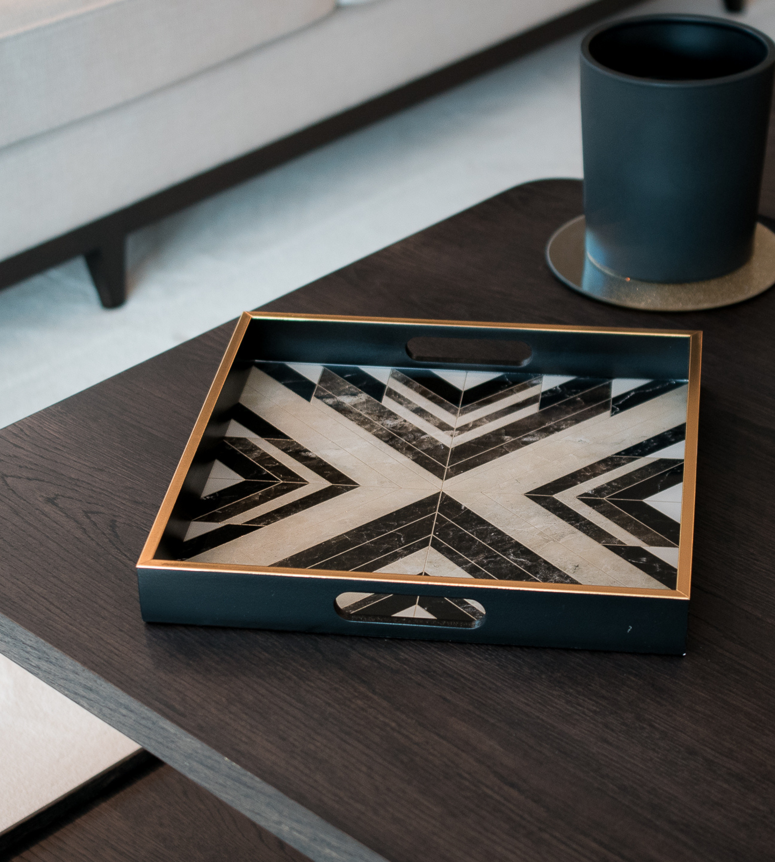 Black and White Square Marbled Deco Tray