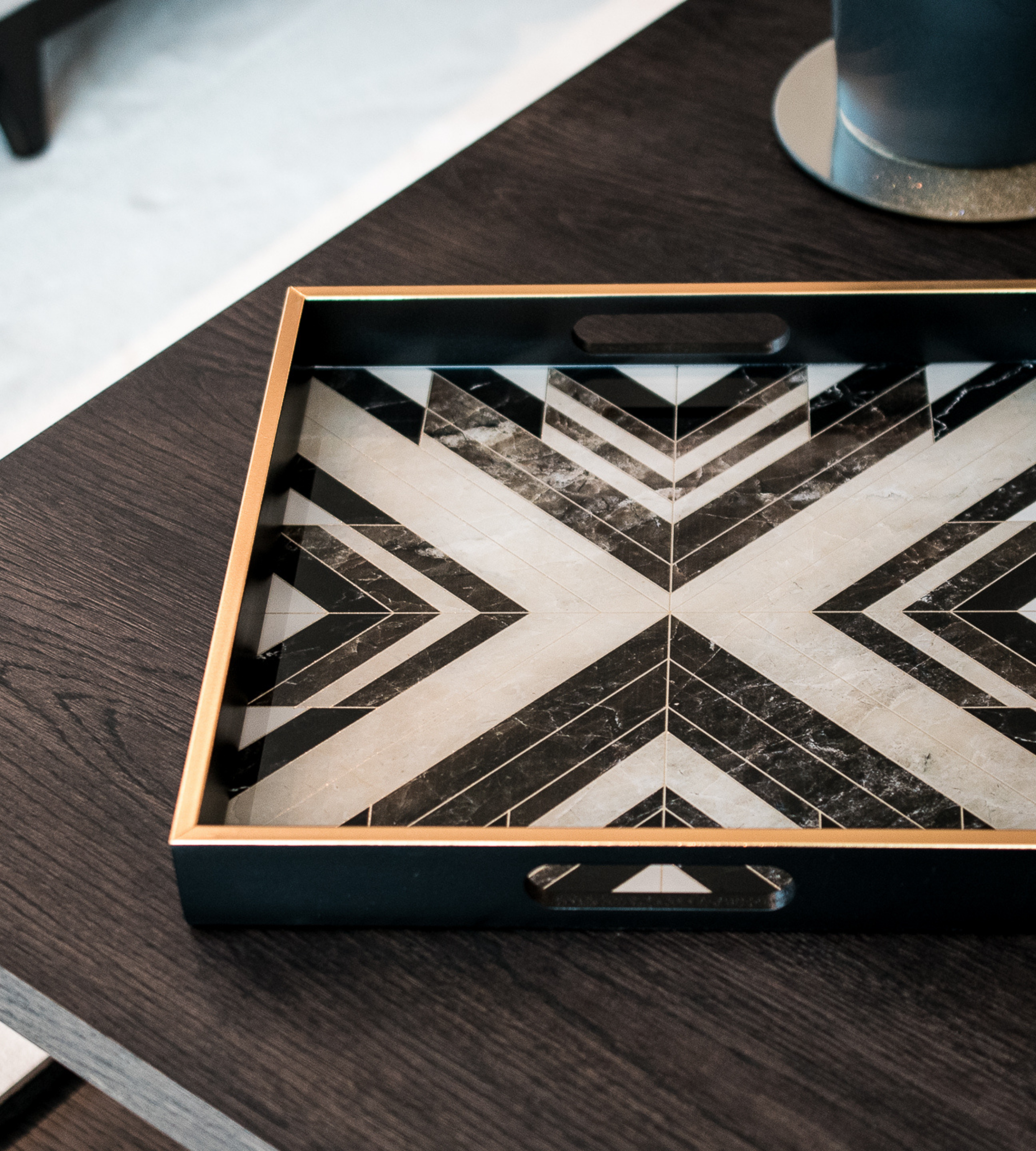 Black and White Square Deco Marbled Tray