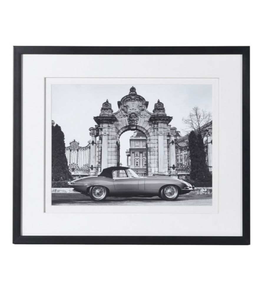 Framed Jaguar Car Picture - Black & White